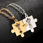 2pc/Set Creative Stainless Steel King & Queen Couple Pendant Necklace