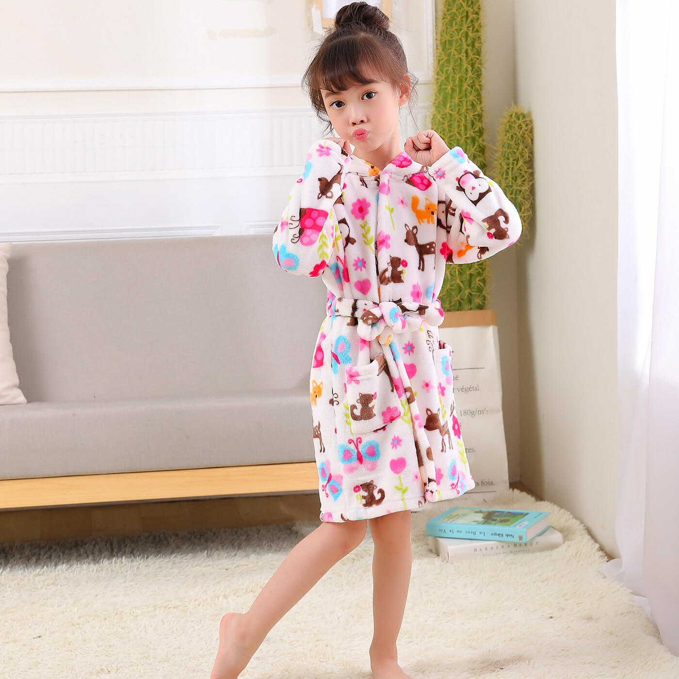 Kids Cartoon Nightgown | Soft Fleece Hooded Nightgown With Ears