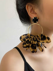 Leopard Fabric Flower Petal Earrings