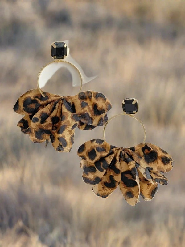 Leopard Fabric Flower Petal Earrings