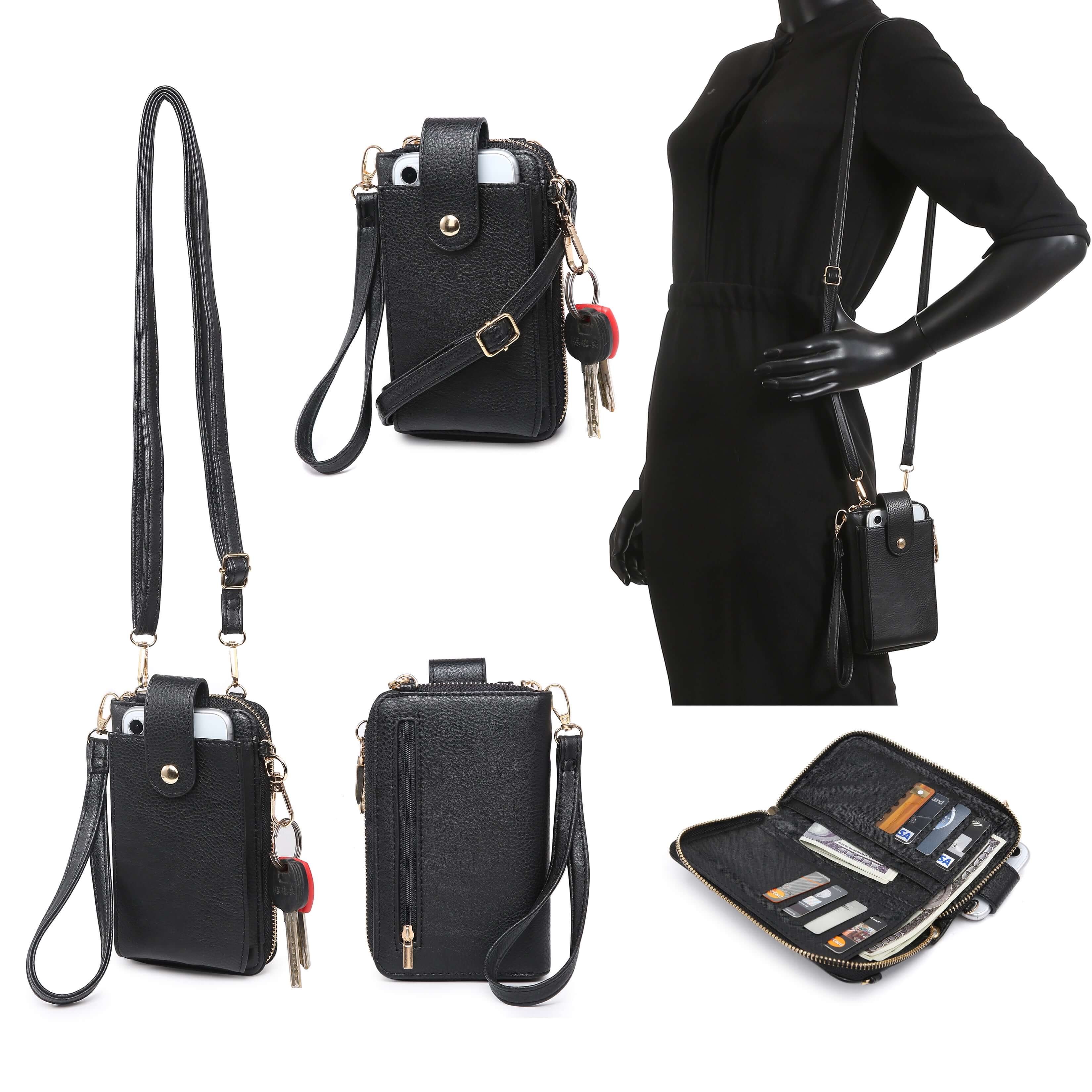 Ladies Crossbody Bag Black Faux Leather  Lightweight Shoulder Bag