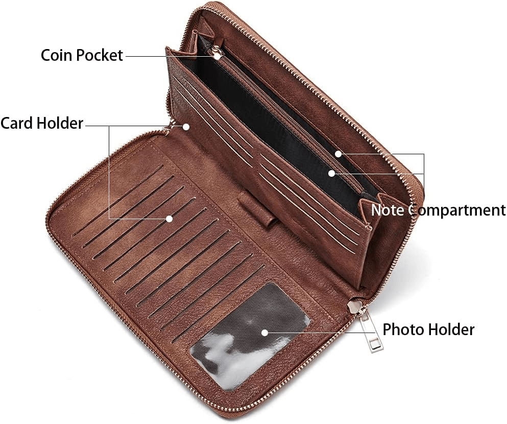 Large Leather Clutch Wallet For Women With zipper | Women Travel Purse