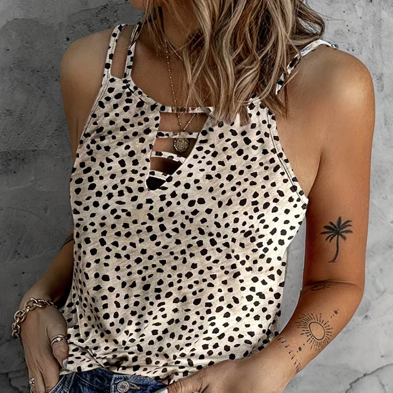 Lightweight Women’s Polka Dot Vest   Casual Polka Dot Sleeveless Top