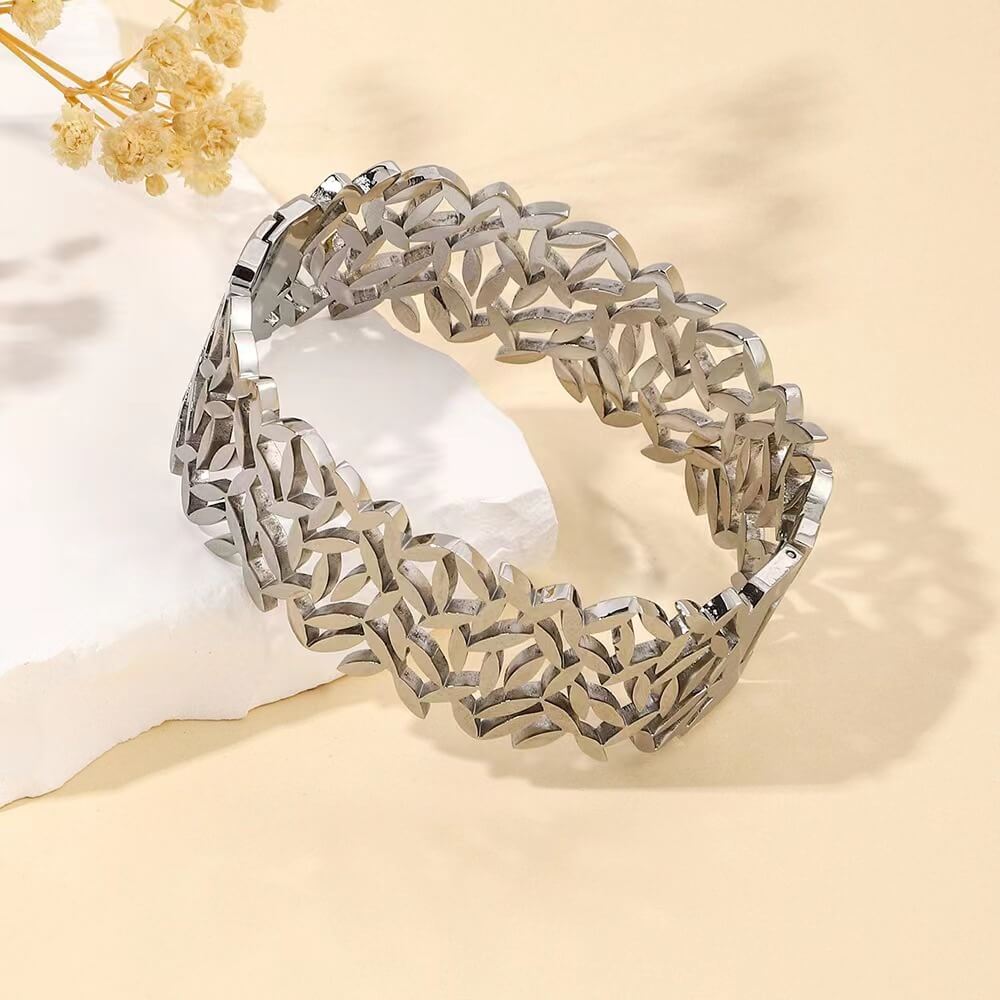 Long Distance Relationship Bracelet Nature | Wide Hollow Leaf Bracelet