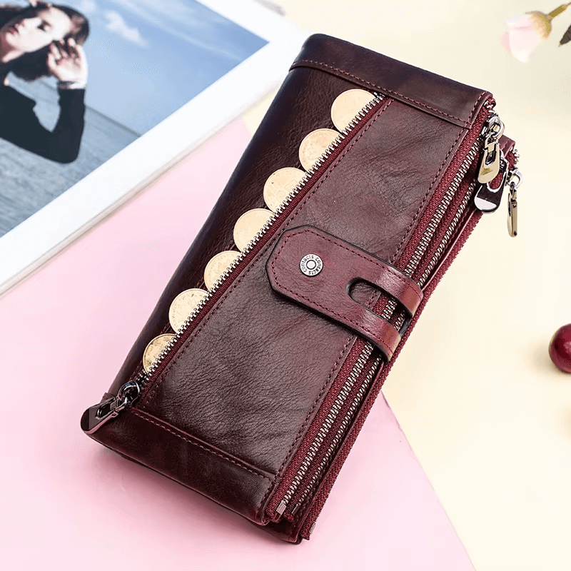Long Leather Purse With Zipper For Women  Women’s Organizer Wallet