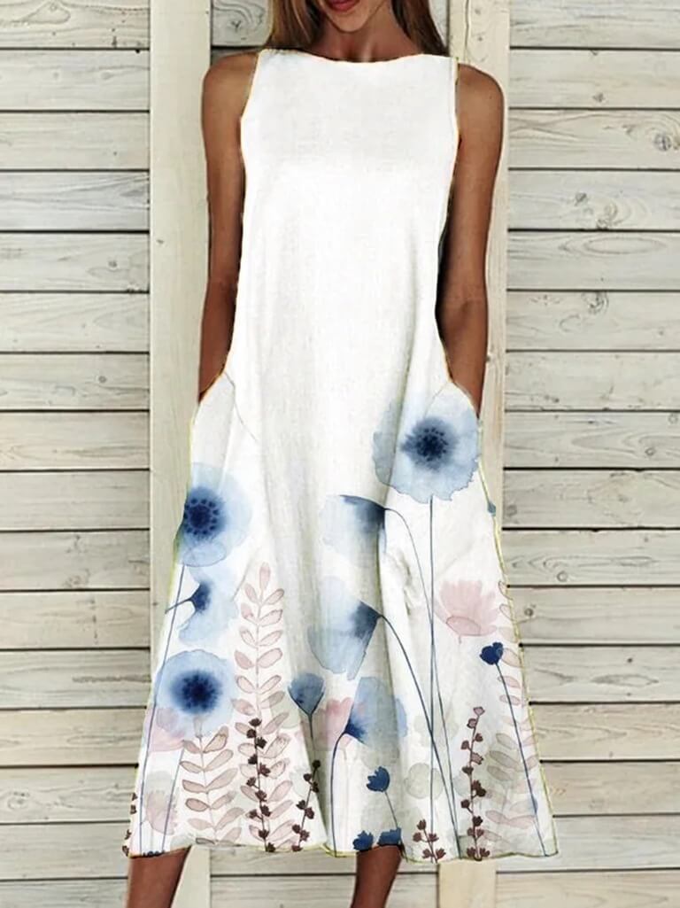 Loose Fit Floral Summer Midi Dress  vintage Floral Dress