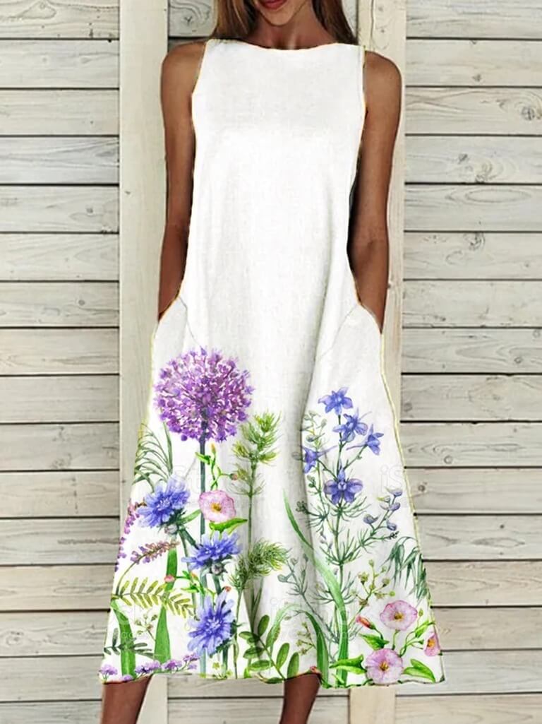 Loose Fit Floral Summer Midi Dress | vintage Floral Dress