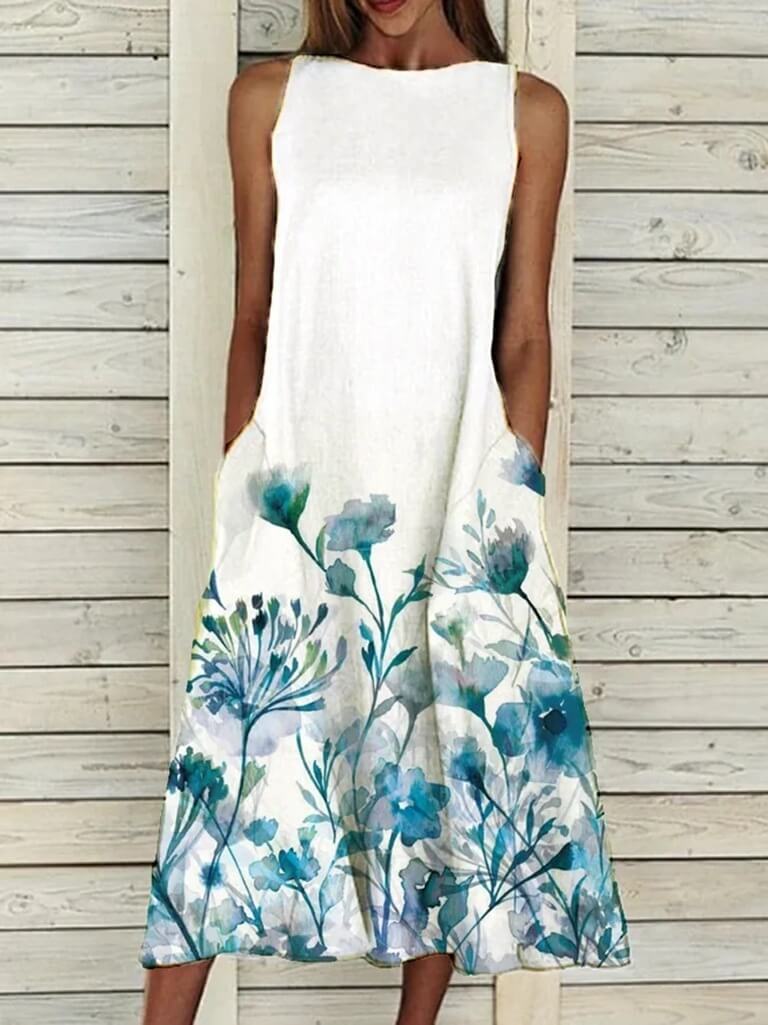 Loose Fit Floral Summer Midi Dress  vintage Floral Dress