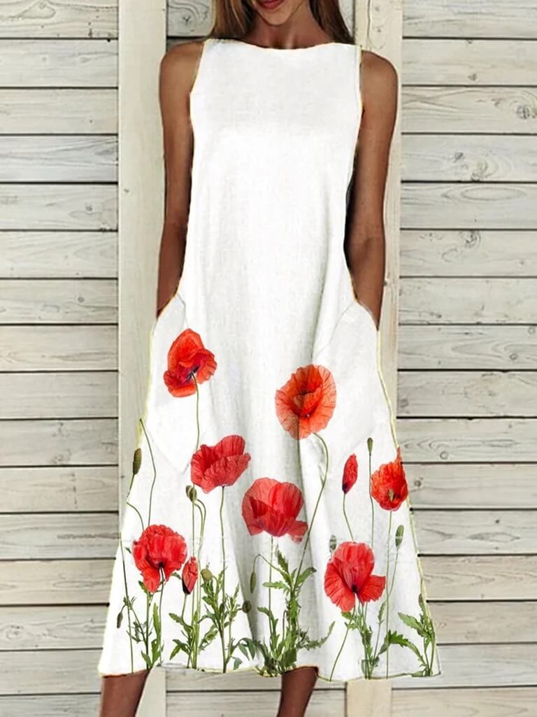 Loose Fit Floral Summer Midi Dress  vintage Floral Dress