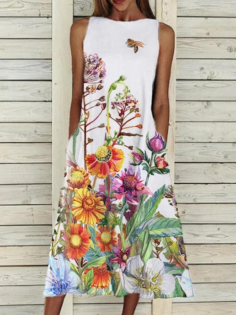 Loose Fit Floral Summer Midi Dress  vintage Floral Dress