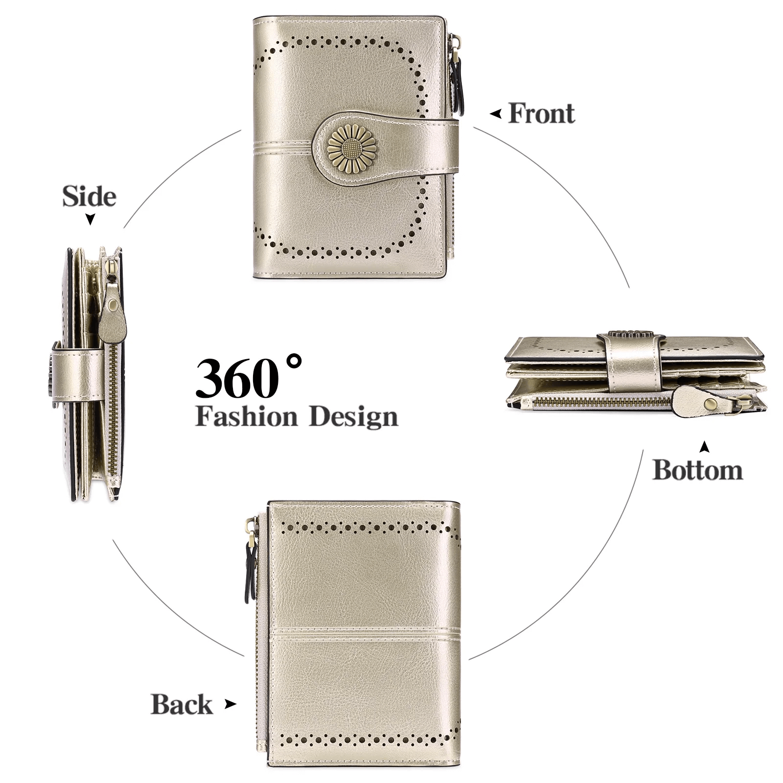 Luxury Leather Bifold Wallet For Women  Small Leather Purse Wallet