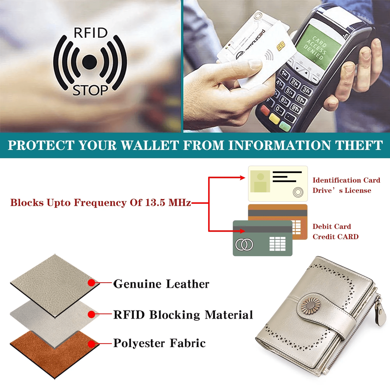 Luxury Leather Bifold Wallet For Women  Small Leather Purse Wallet