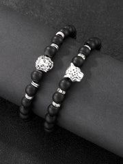 2pcs Men Metal Decor Beaded Bracelet