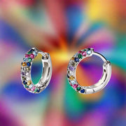 Women's Zircon Colorful Mini Round Silver Plate Fashion Hoop Earrings