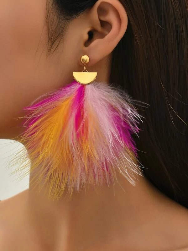 Color Feather Drop Earrings