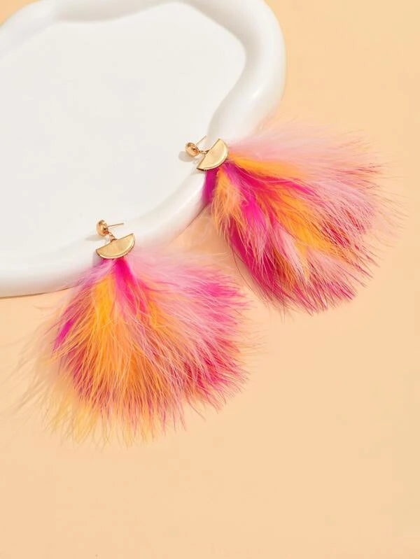 Color Feather Drop Earrings