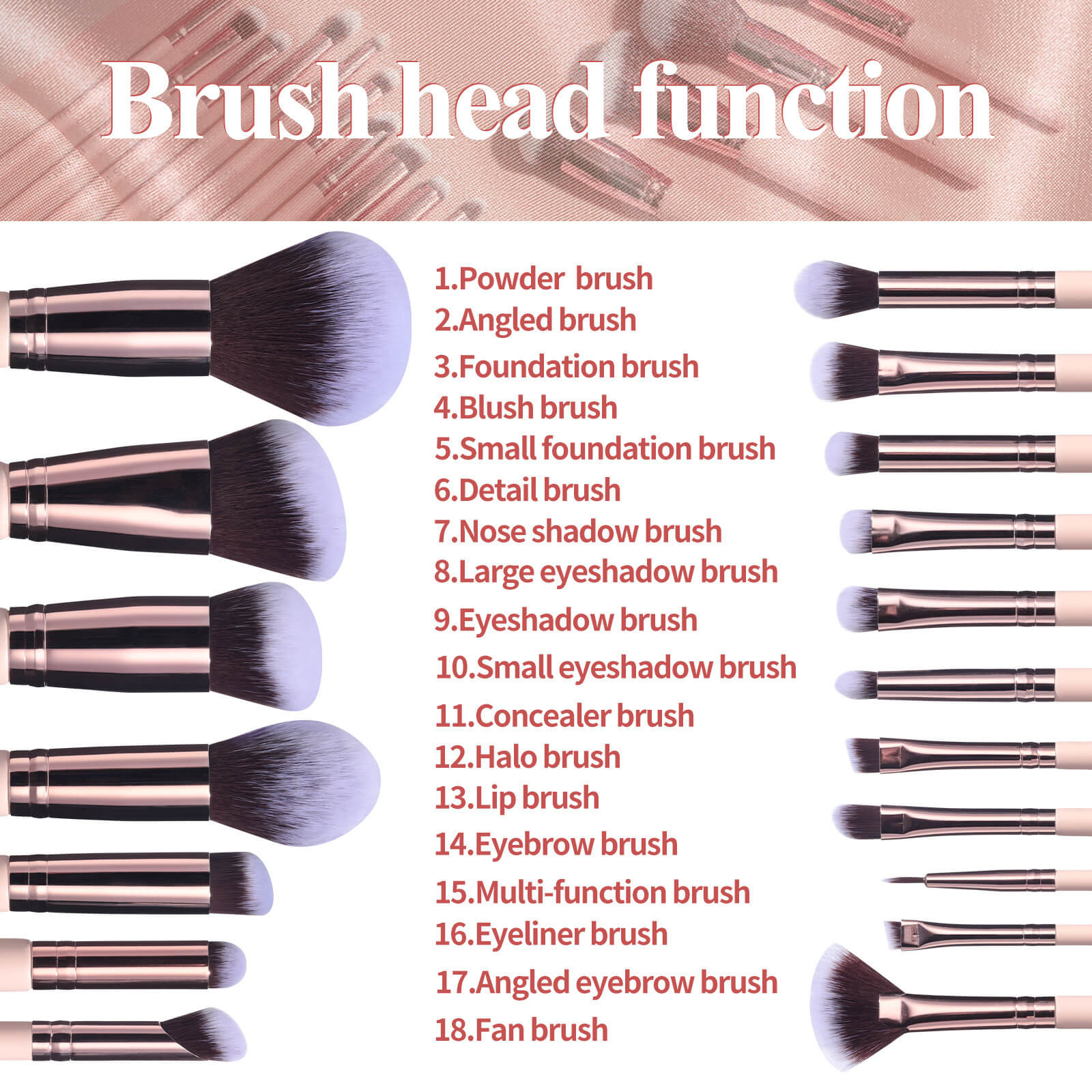 Makeup Brushes With Rotating Stand Organizer | 18Pcs Makeup Brush Set 