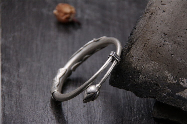 Matte Silver Lotus Bracelet Child | Adjustable Bangle For Kids