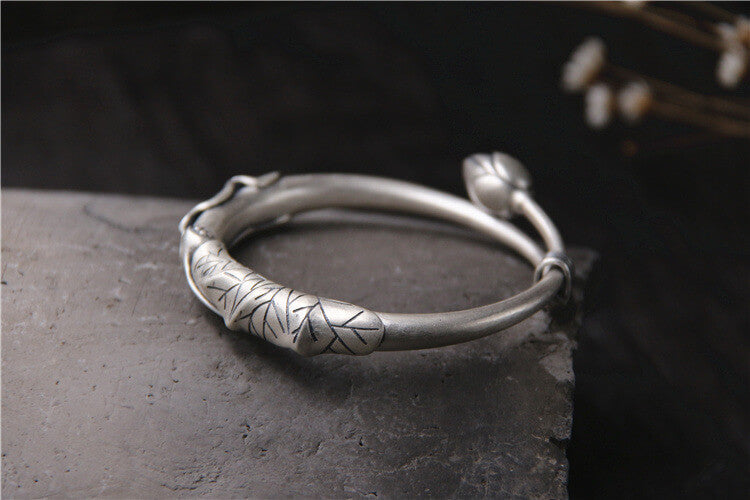 Matte Silver Lotus Bracelet Child | Adjustable Bangle For Kids