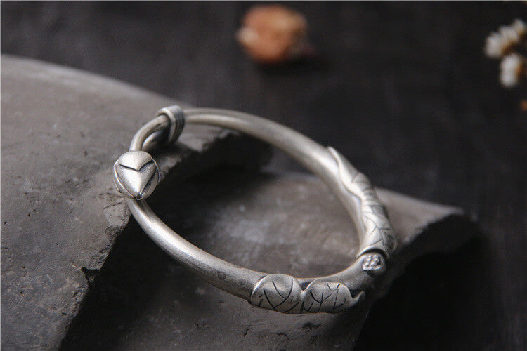 Matte Silver Lotus Bracelet Child | Adjustable Bangle For Kids