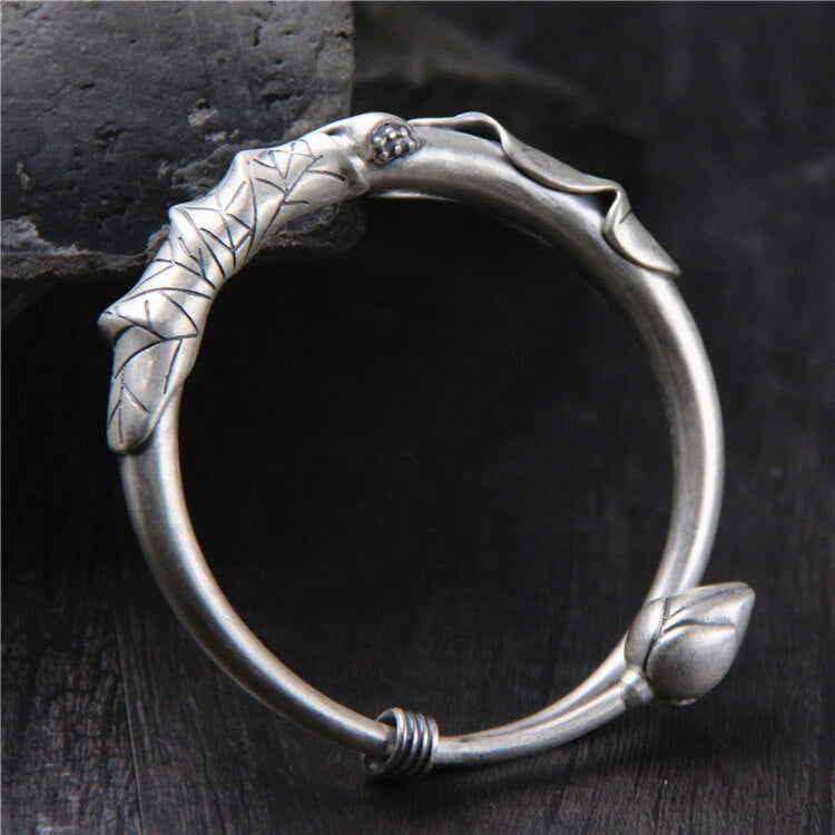 Matte Silver Lotus Bracelet Child | Adjustable Bangle For Kids