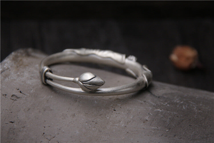 Matte Silver Lotus Bracelet Child | Adjustable Bangle For Kids