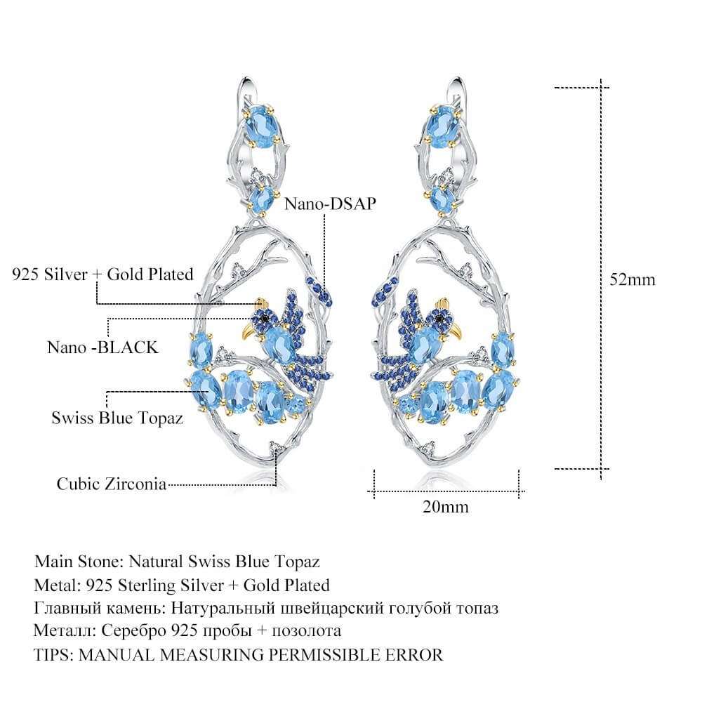 Natural Blue Topaz Earrings For Women | Luxury Blue Topaz Earrings