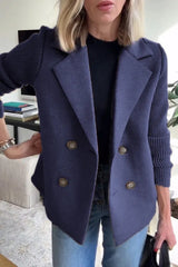 Double Breasted Lapel Jacket Fashion Knitted Sleeves Splicing Design Coat Outerwear Women's Clothing