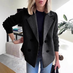 Double Breasted Lapel Jacket Fashion Knitted Sleeves Splicing Design Coat Outerwear Women's Clothing