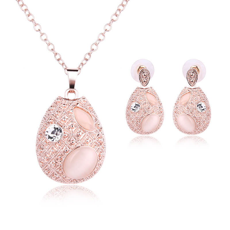 Oval Opal Necklace With Matching Earrings For Women | Opal Jewelry Set