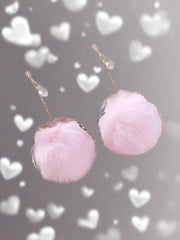 Fluffy Pom Pom Drop Earrings