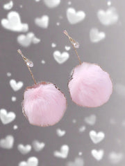 Fluffy Pom Pom Drop Earrings