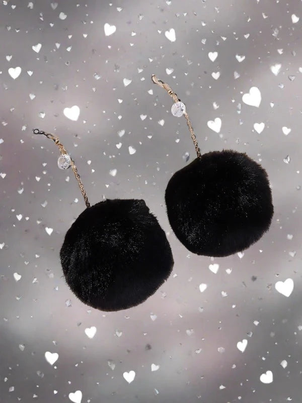 Fluffy Pom Pom Drop Earrings