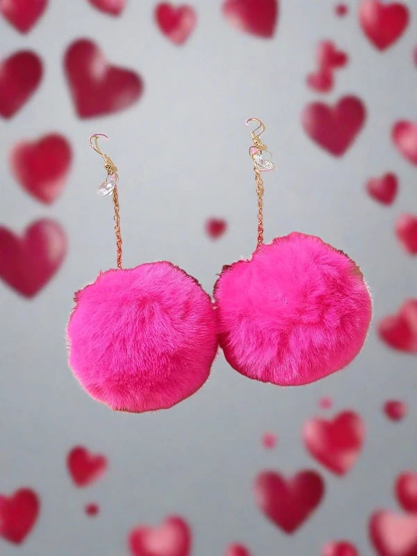 Fluffy Pom Pom Drop Earrings