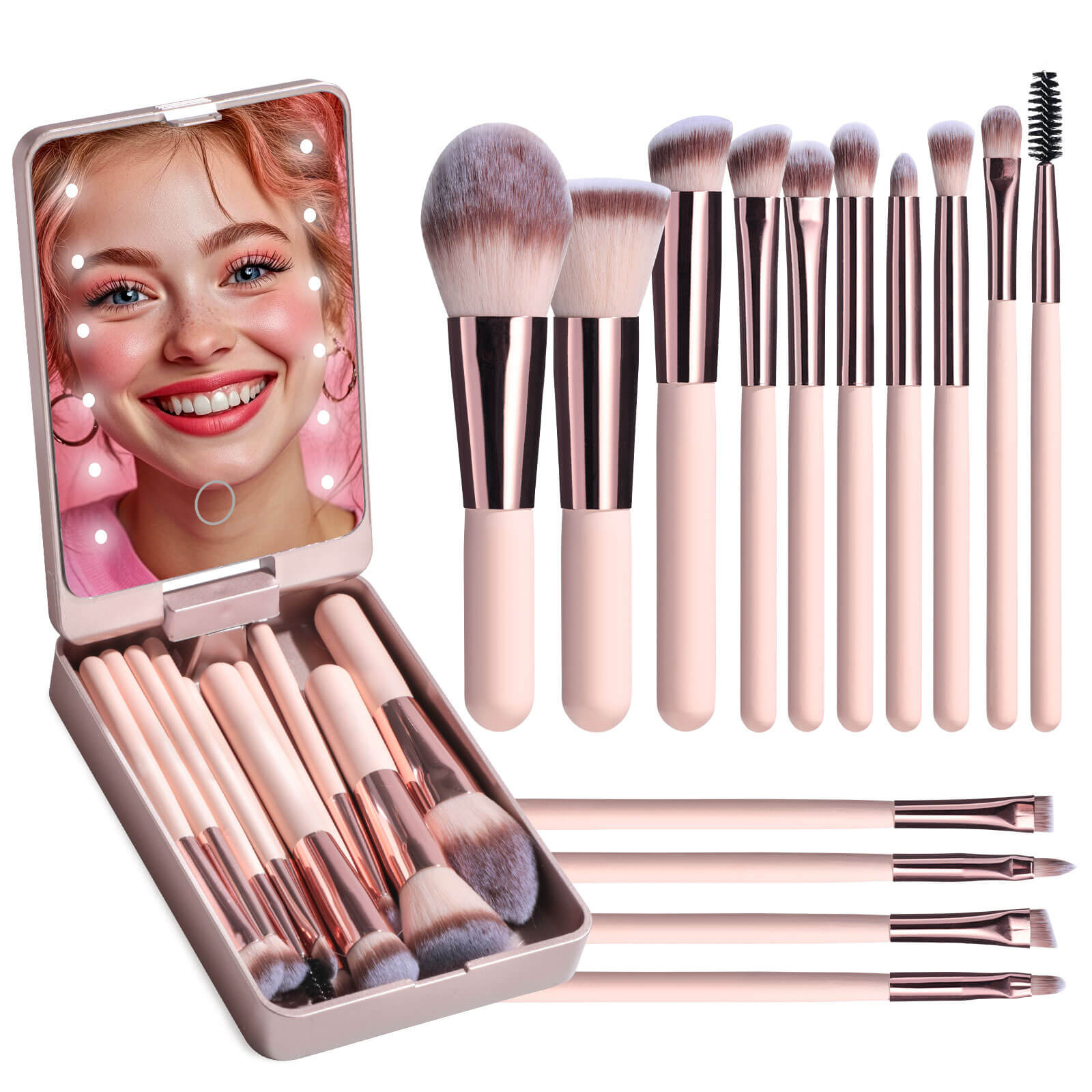  Professional Brush Set  Illuminated Mirror | Makeup Brush With Mirror