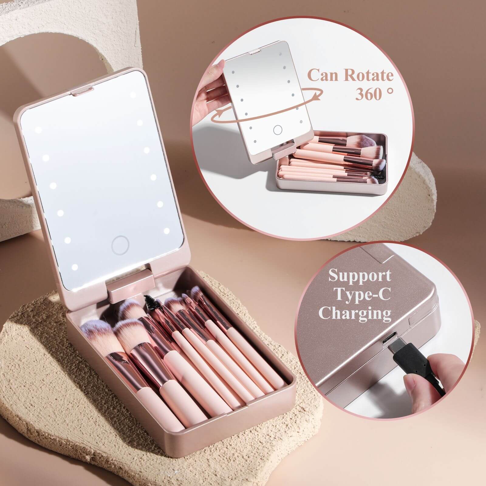  Professional Brush Set  Illuminated Mirror | Makeup Brush With Mirror