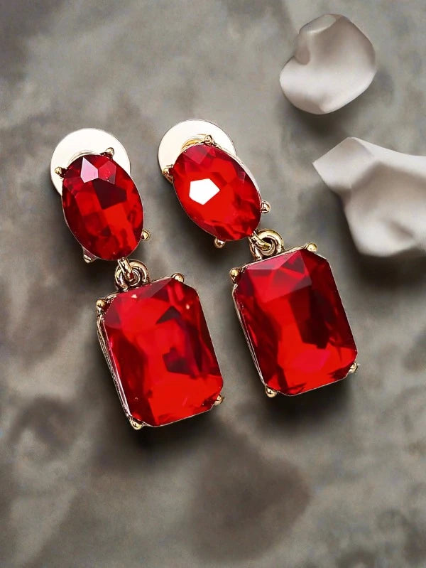 Red Rectangle Drop Earrings