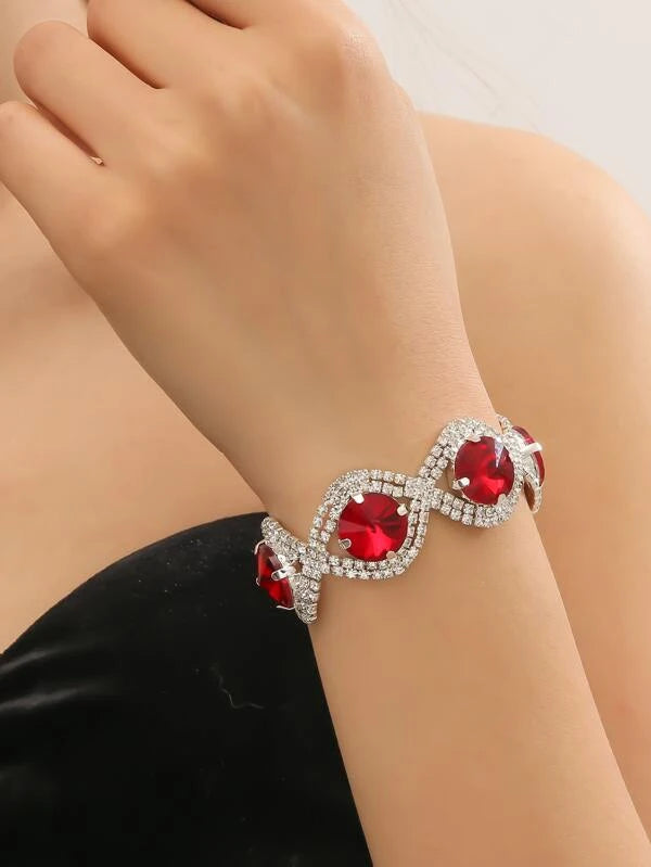 Red Sapphire Colored Rhinestone Bracelet