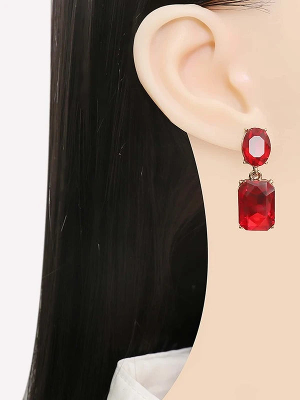 Red Rectangle Drop Earrings