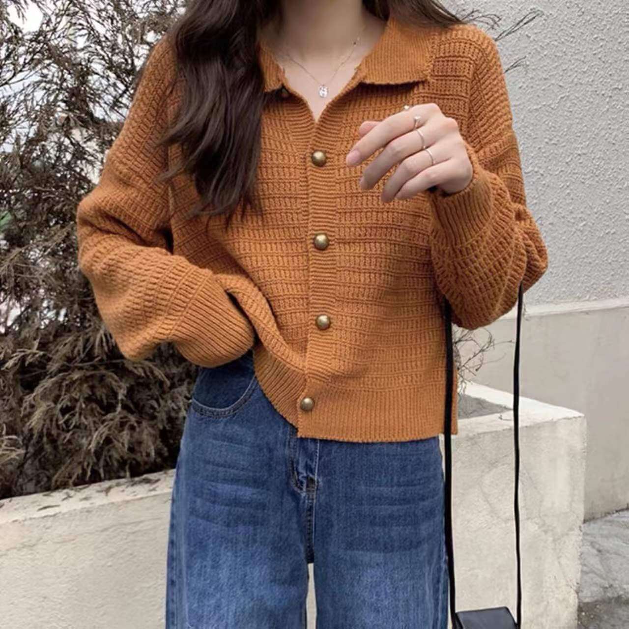 Retro Lapel Cardigan Sweater For Women |  Vintage Lapel Cardigan