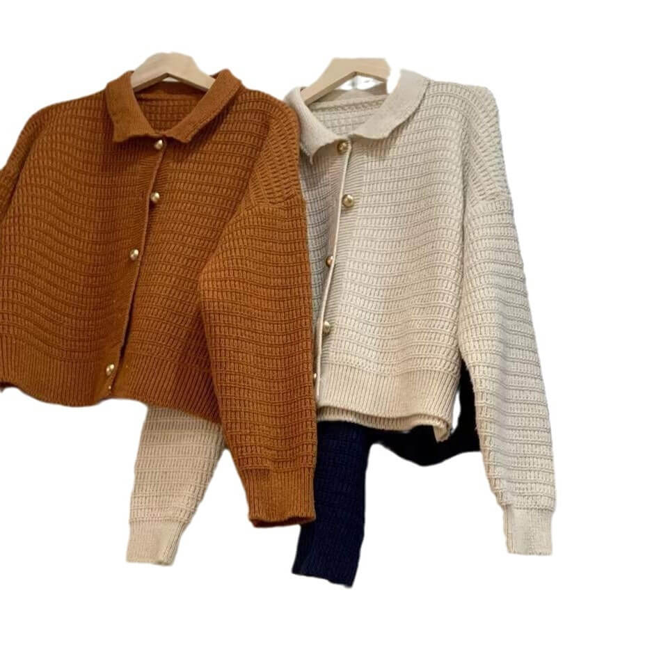 Retro Lapel Cardigan Sweater For Women |  Vintage Lapel Cardigan
