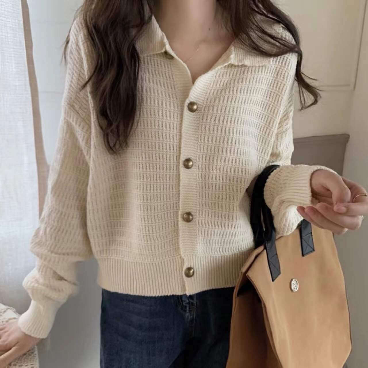 Retro Lapel Cardigan Sweater For Women |  Vintage Lapel Cardigan