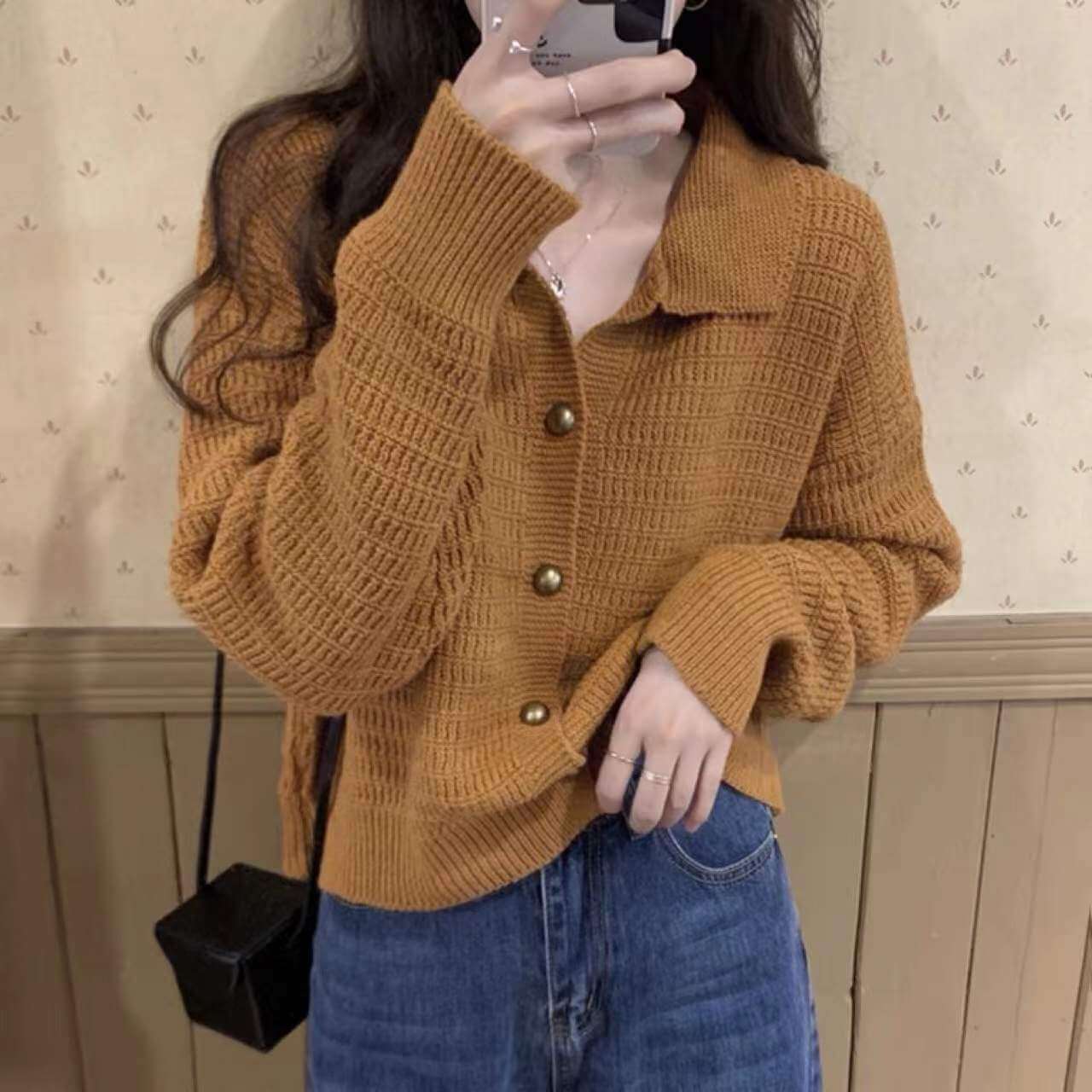 Retro Lapel Cardigan Sweater For Women |  Vintage Lapel Cardigan