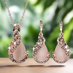 3pc Jewelry Set Elegant Waterdrop Rhinestone