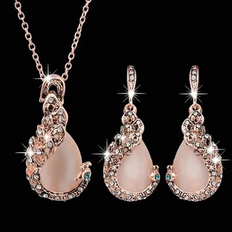 3pc Jewelry Set Elegant Waterdrop Rhinestone