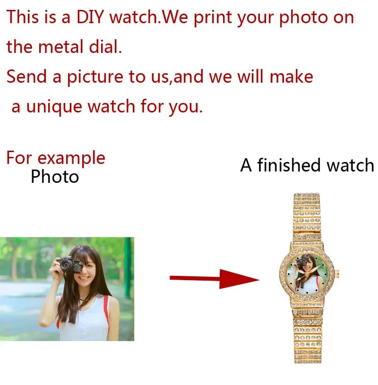 Unique Custom Photo Watch Lady Luxury Casual Customized Picture Logo Clock Image Engrave on Watch Dial Gift For Girl Friend