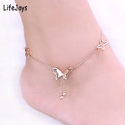 Rose Gold Silver Color Butterfly Anklet Bracelet Stainless Steel Chain Tassel Charm Anklet Beach Foot Jewelry For Women Gift