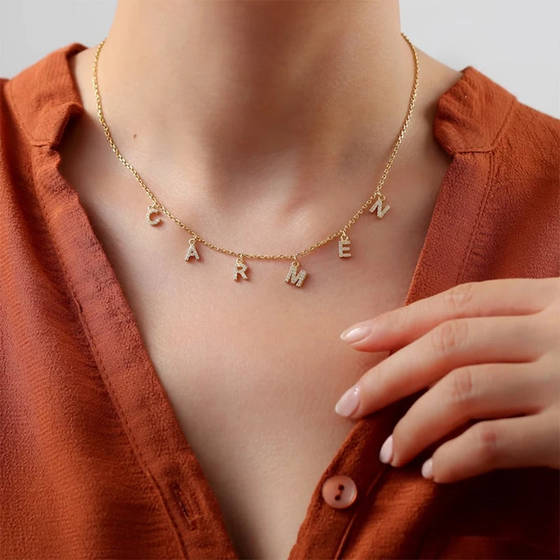 SUNIBI Custom Name Necklace for Women Personalized Stainless Steel Initial Letter Pendant Zircon Necklace Jewelry Dropshipping
