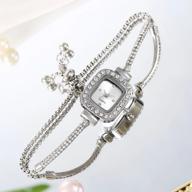 Women's Crystal Diamond Watches Square Dial Chain Link Bracelet Analog Bangle Wrist Watch Wonderful Watches Gift for Women H9