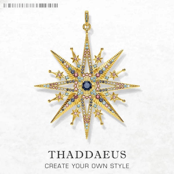 Pendants Royalty Star Golden,Spring Jewelry Vintage 925 Sterling Silver Accessorie Handcrafted Gift For Women Men